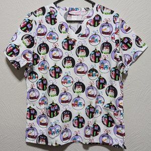 Scrub Works Medium Christmas Scrub Top V-Neck